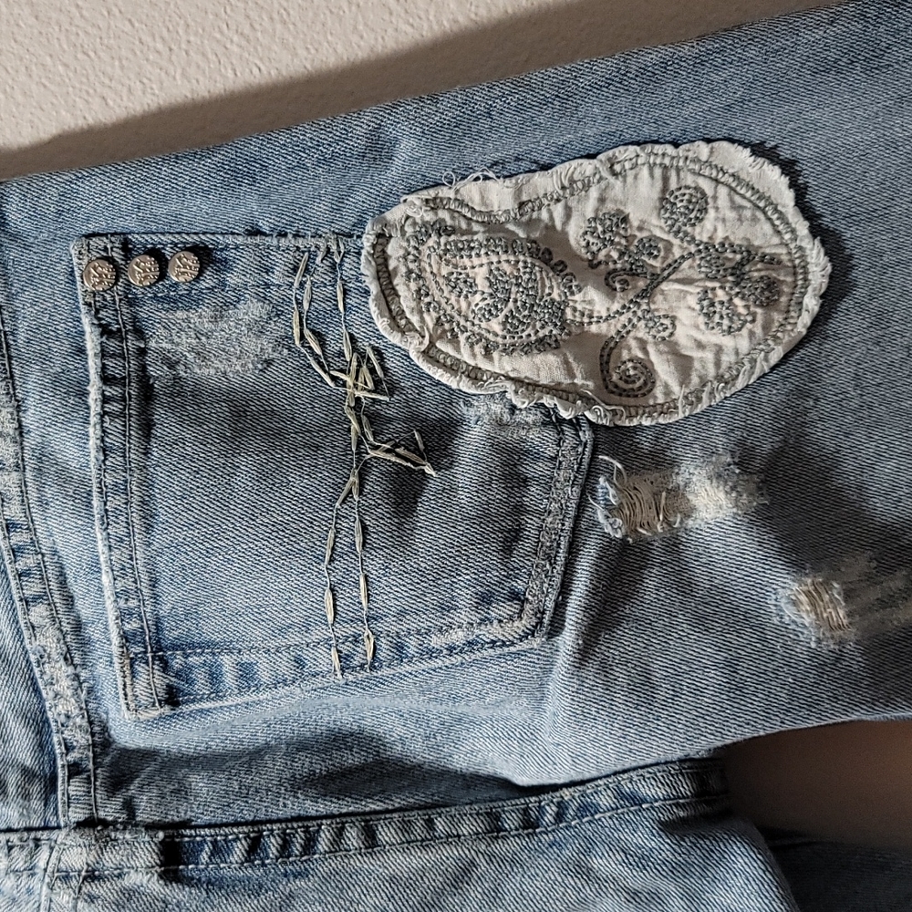 Miss Me Marilyn 26 Bootcut Patchwork Boho Cottagecore Indie Distressed Blue Jean - Picture 15 of 16